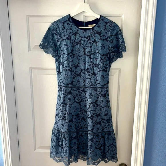 Michael Michael Kors, Tie-Dye Floral Lace Dress, Blue, 0